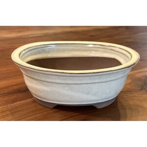 Cream Oval Pot Bonsai Tree Medium Size 8 x 6.5 x 3 Ceramic Glazed New Footed